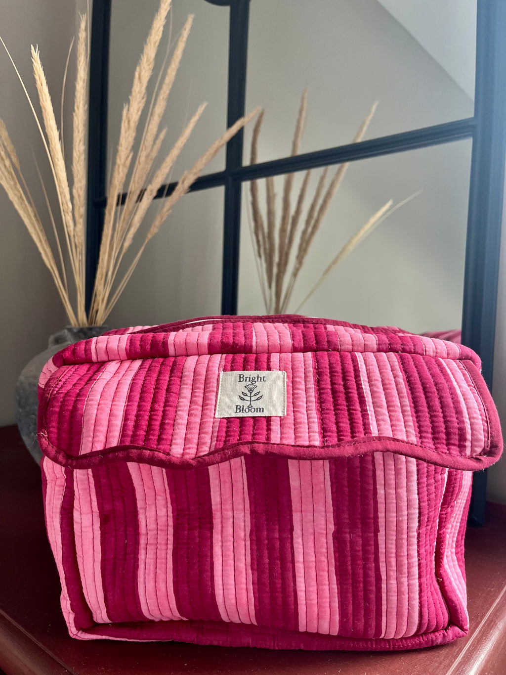 Large Wash Bag - Raspberry Stripe