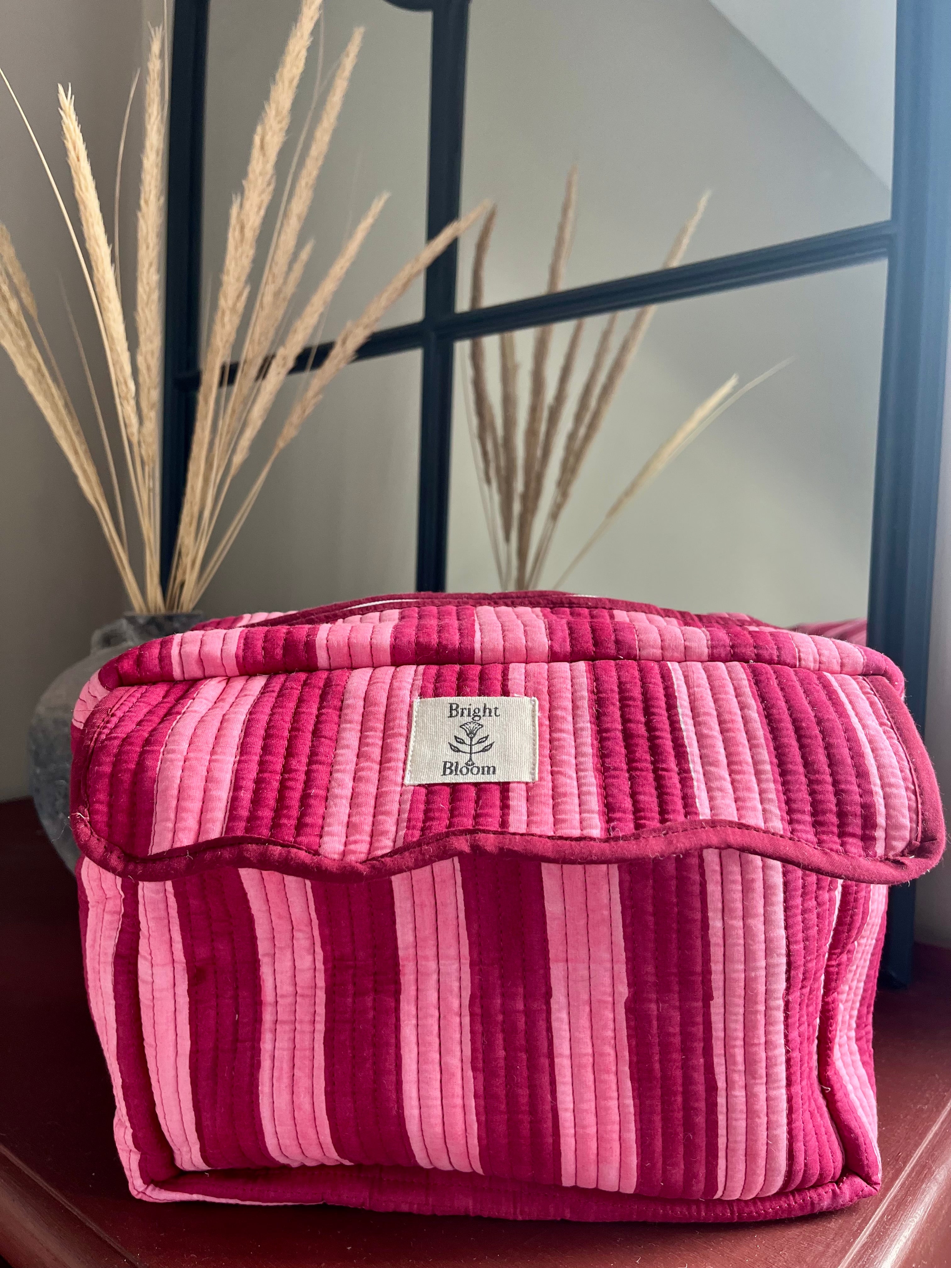 Large Wash Bag - Raspberry Stripe