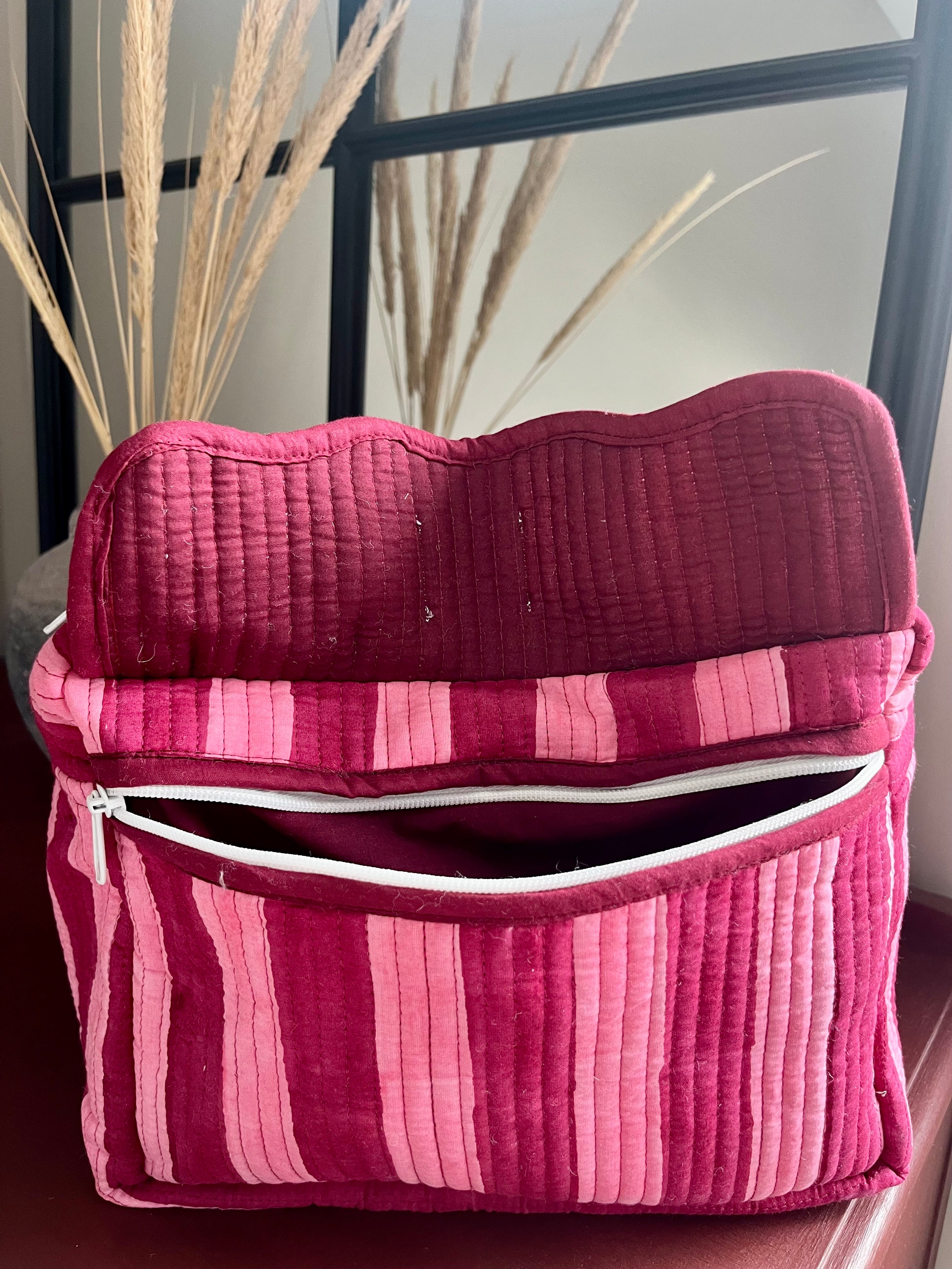 Large Wash Bag - Raspberry Stripe